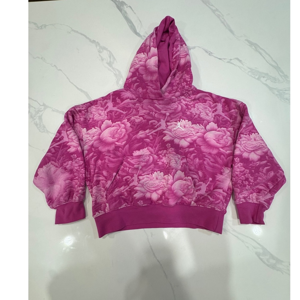 Jordan Girls Brooklyn Essentials Floral-Print Pullover Hoodie Size M 10-12 - Picture 4 of 8